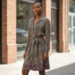 Vintage Leslie Fay Leopard 🐆 Print with Flowers 🌺 Belted Dress size 14